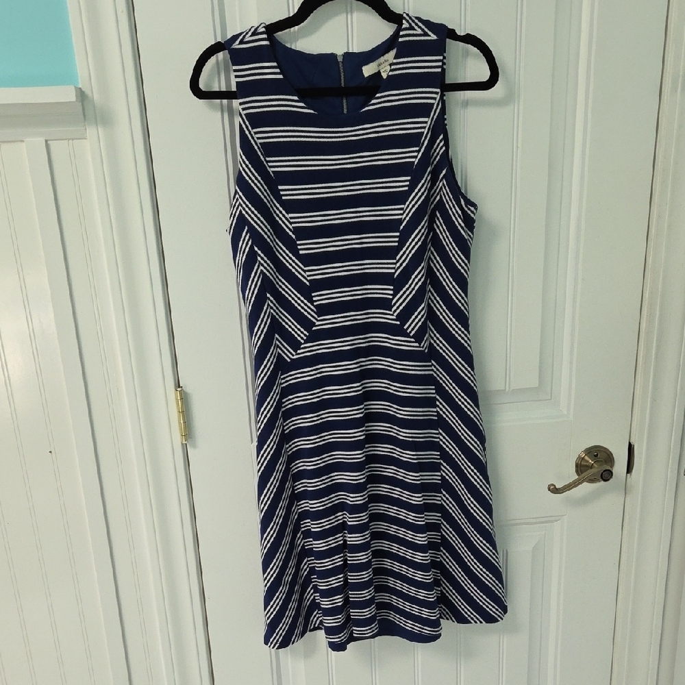 Lark & Ro Blue and White Sleeveless Halter Midi Dress
